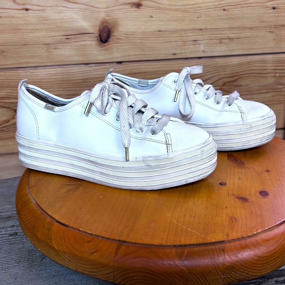 Keds Triple Up White‎ Leather Platform Sneakers WH61626 Womens Size 8